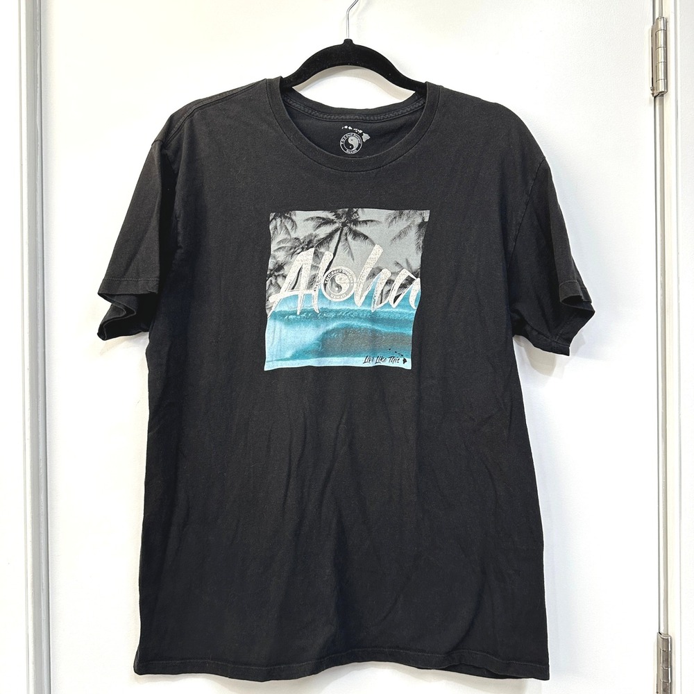 T&C Surf Designs Aloha Graphic T Shirt L Black Blue Beach